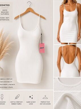 Edikted White Backless Slip Dress